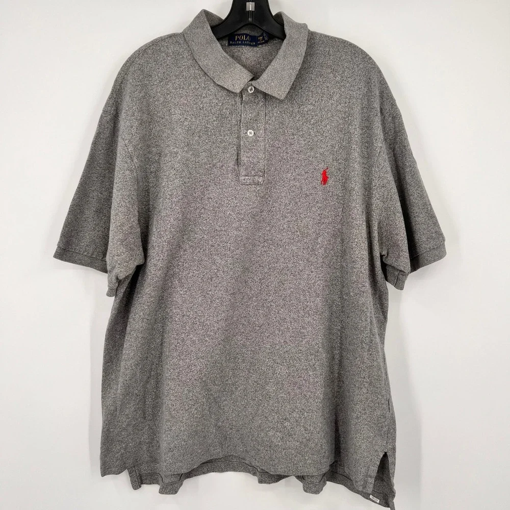 Polo Ralph Lauren Mens 2XB Grey Marl Short Sleeve Cotton Polo Shirt Red‎ Pony